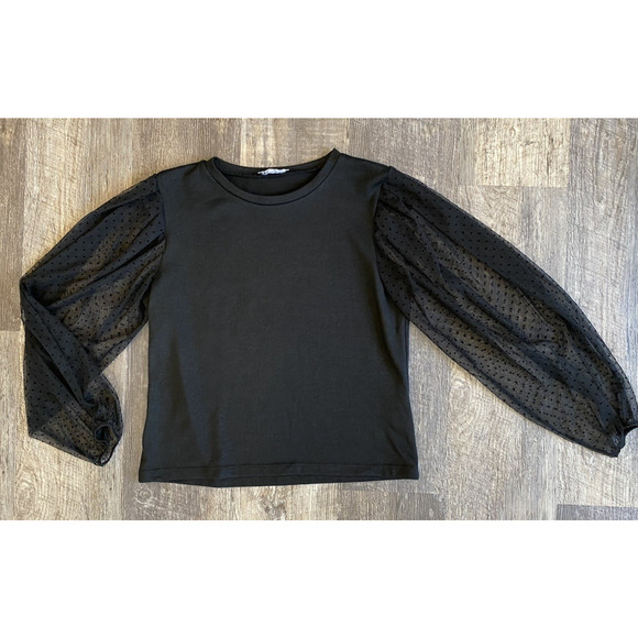 Zara Shirt Womens Size Medium Black Sheer Peasant Feminine Office Work Blouse - Picture 11 of 11